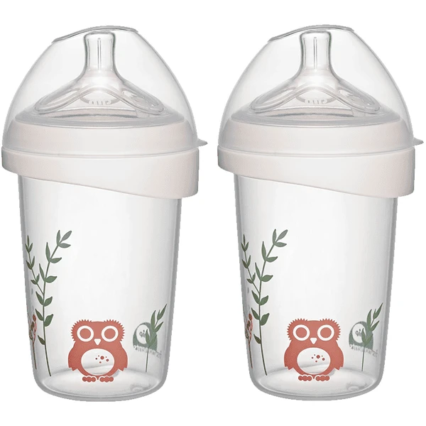 NipÂź First Moments Weithalsflasche PP 270 Ml Inkl. Weithalstrinksauger Rund Mit Anti Kolik Ventil, Silikon, Saugloch M (mittlerer Trinkfluss) Eule In Doppelpack